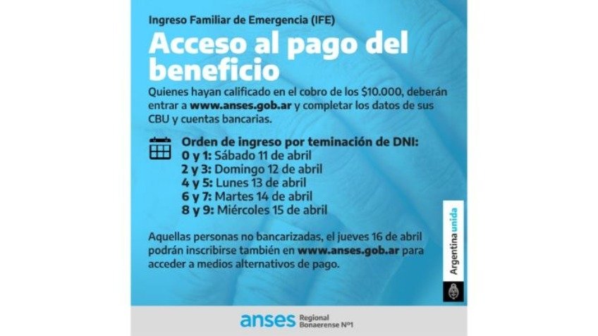 A partir del sábado los beneficiarios del IFE podrán ingresar sus datos para cobrar